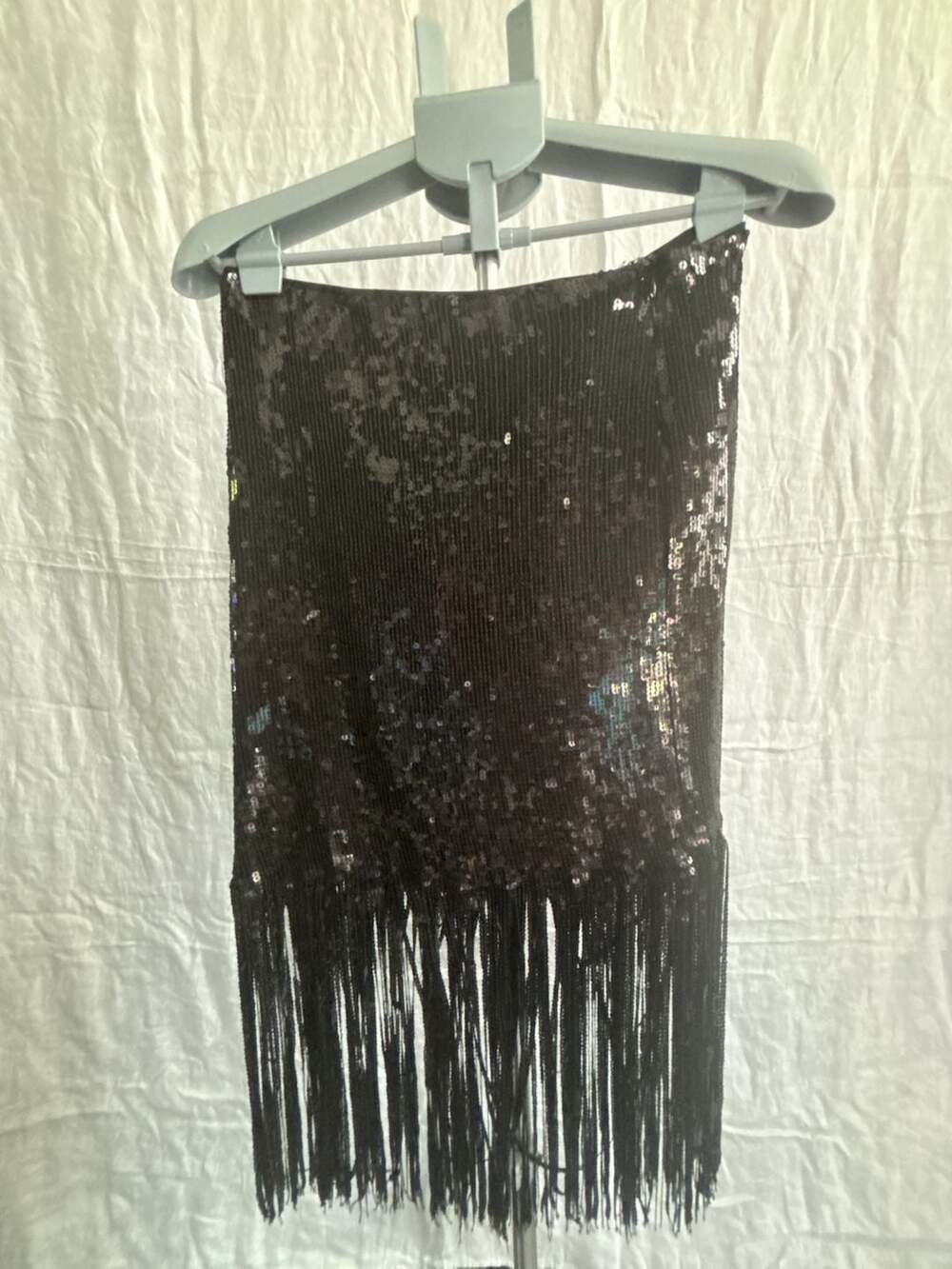 Hidden Label Black Sequin Fringe Mini Skirt